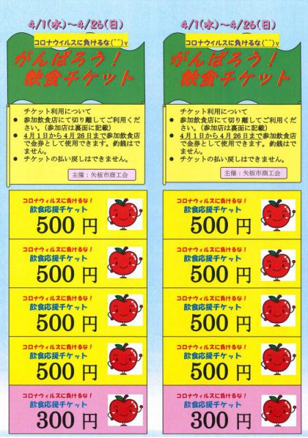 市商工会が販売する応援チケット